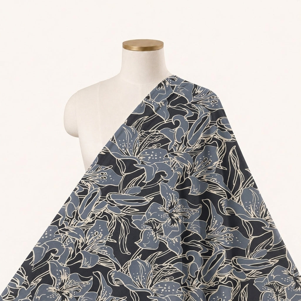 Floral Black Floral Cotton Fabric Draped as a saree