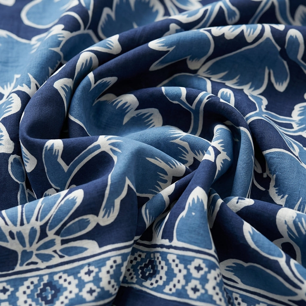 Swirled Floral Blue Floral Cotton Fabric