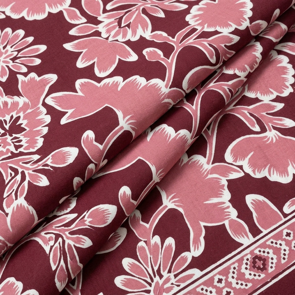 Folded Floral Maroon Floral Cotton Fabric