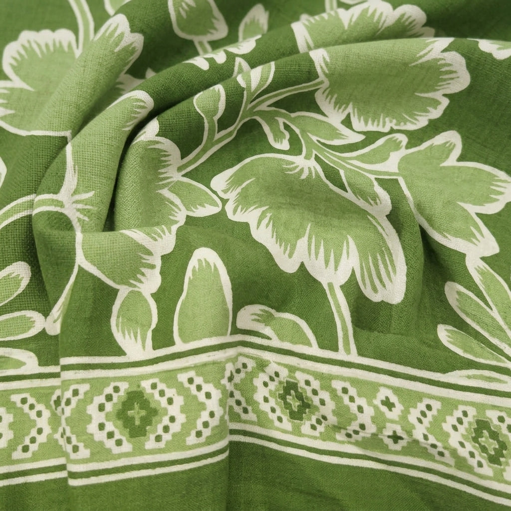 Swirled Floral Green Floral Cotton Fabric
