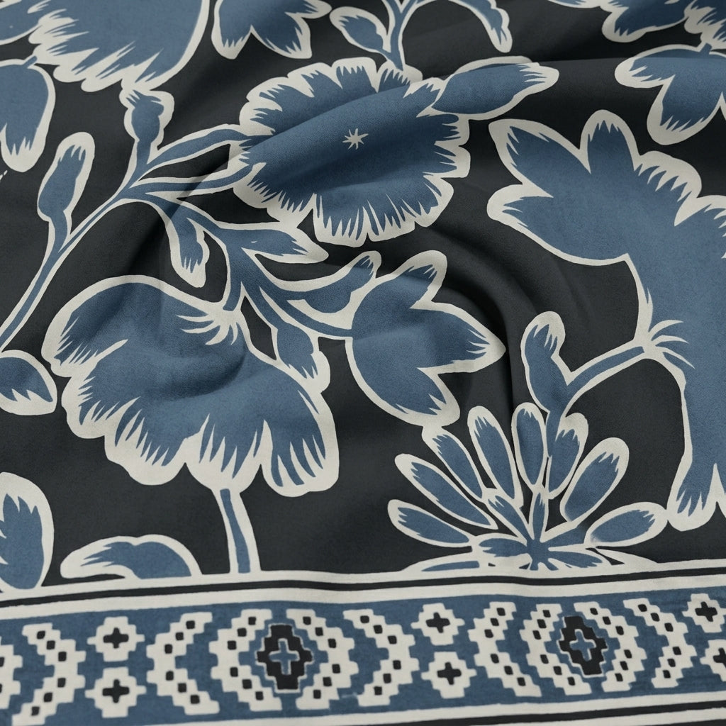 Swirled Floral Black Floral Cotton Fabric