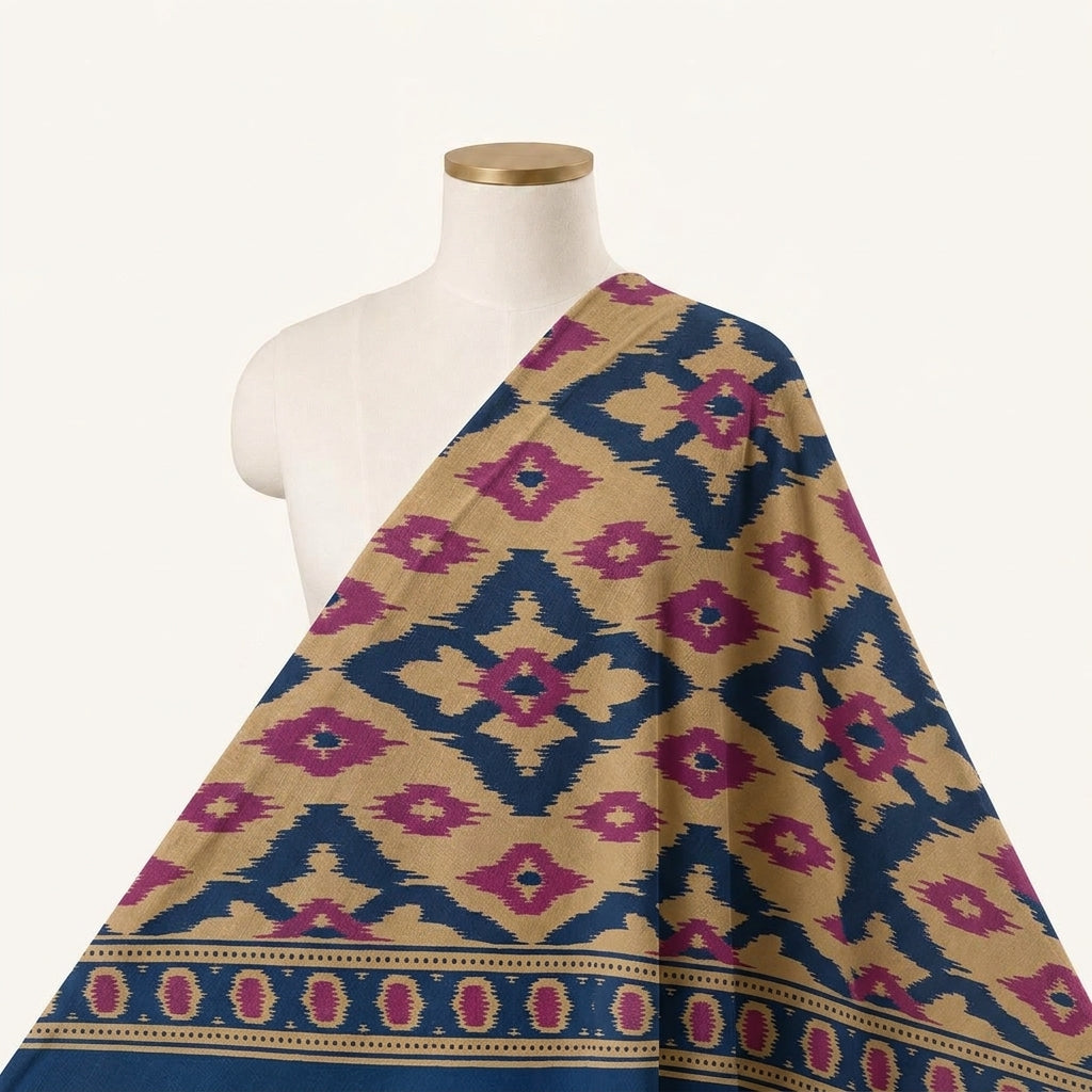 Abstract Brown Abstract Cotton Fabric Draped as a saree
