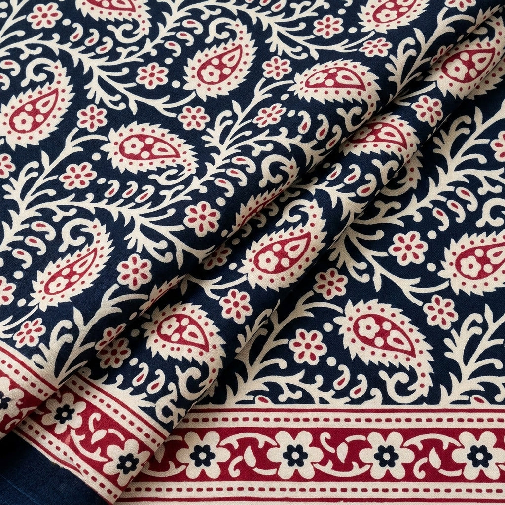 Folded Paisley Black Paisley Cotton Fabric