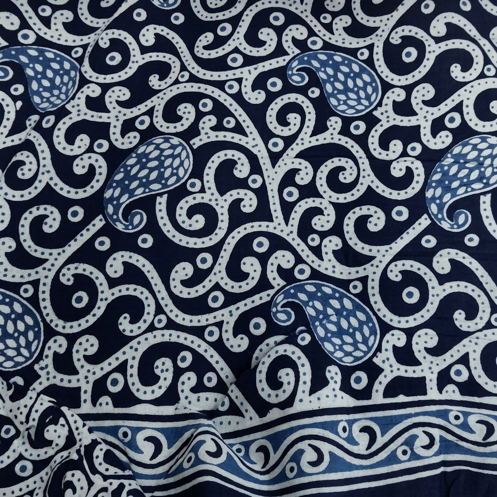 Swirled Floral Indigo Floral Cotton Fabric