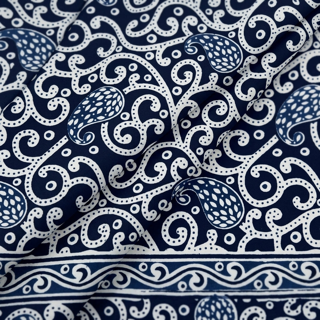 Folded Floral Indigo Floral Cotton Fabric