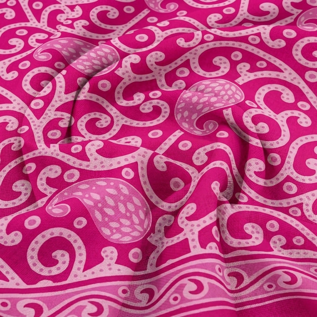 Swirled Floral Pink Floral Cotton Fabric