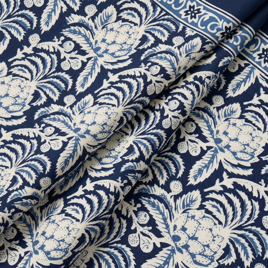 Folded Floral Navy Blue Floral Cotton Fabric