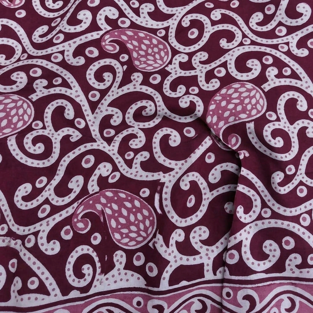 Swirled Floral Wine Floral Cotton Fabric