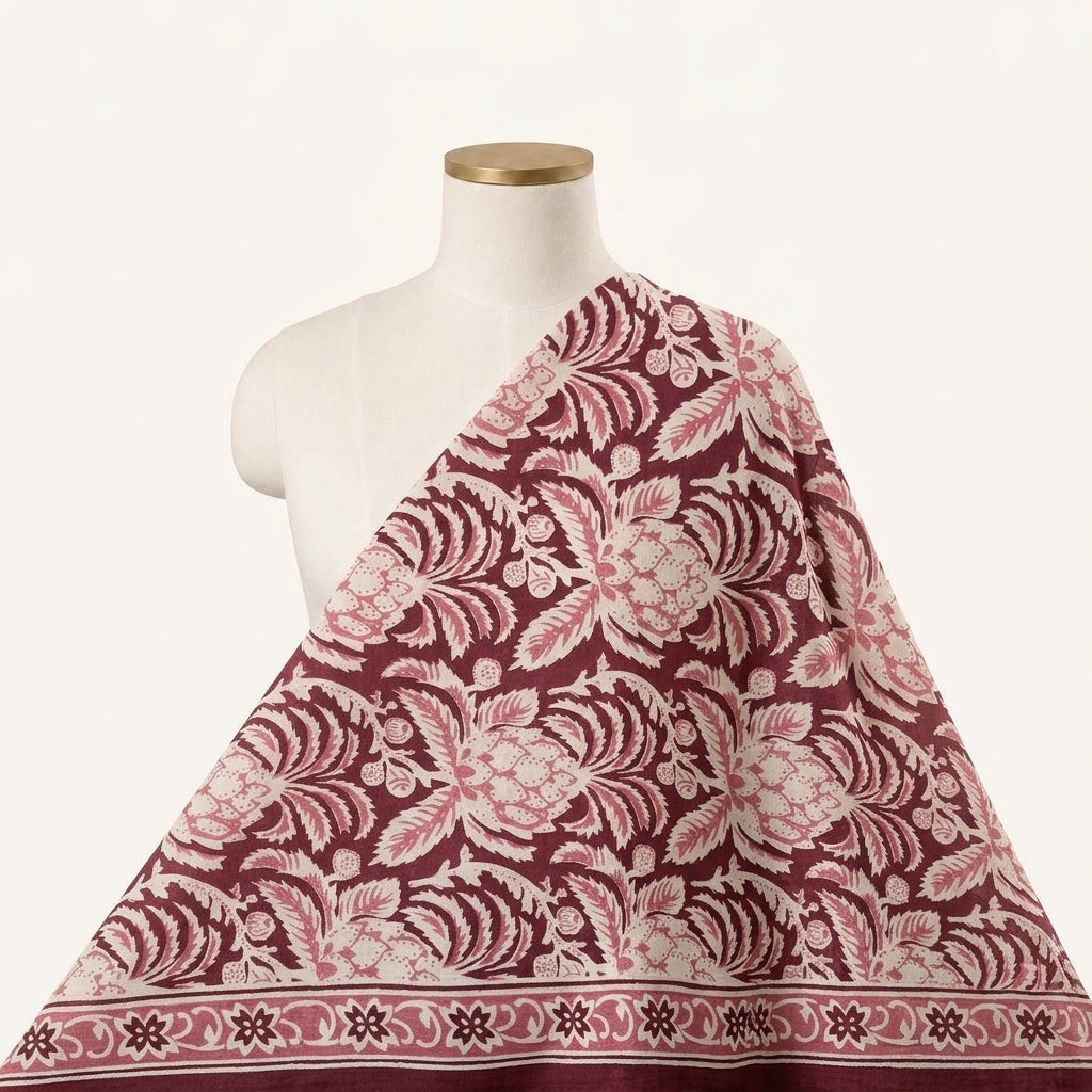 Floral Pink Floral Cotton Fabric Draped as a saree