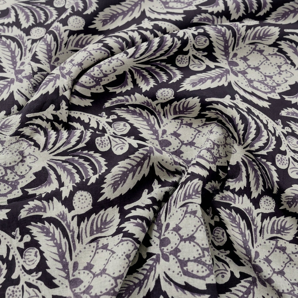 Swirled Floral Purple Floral Cotton Fabric