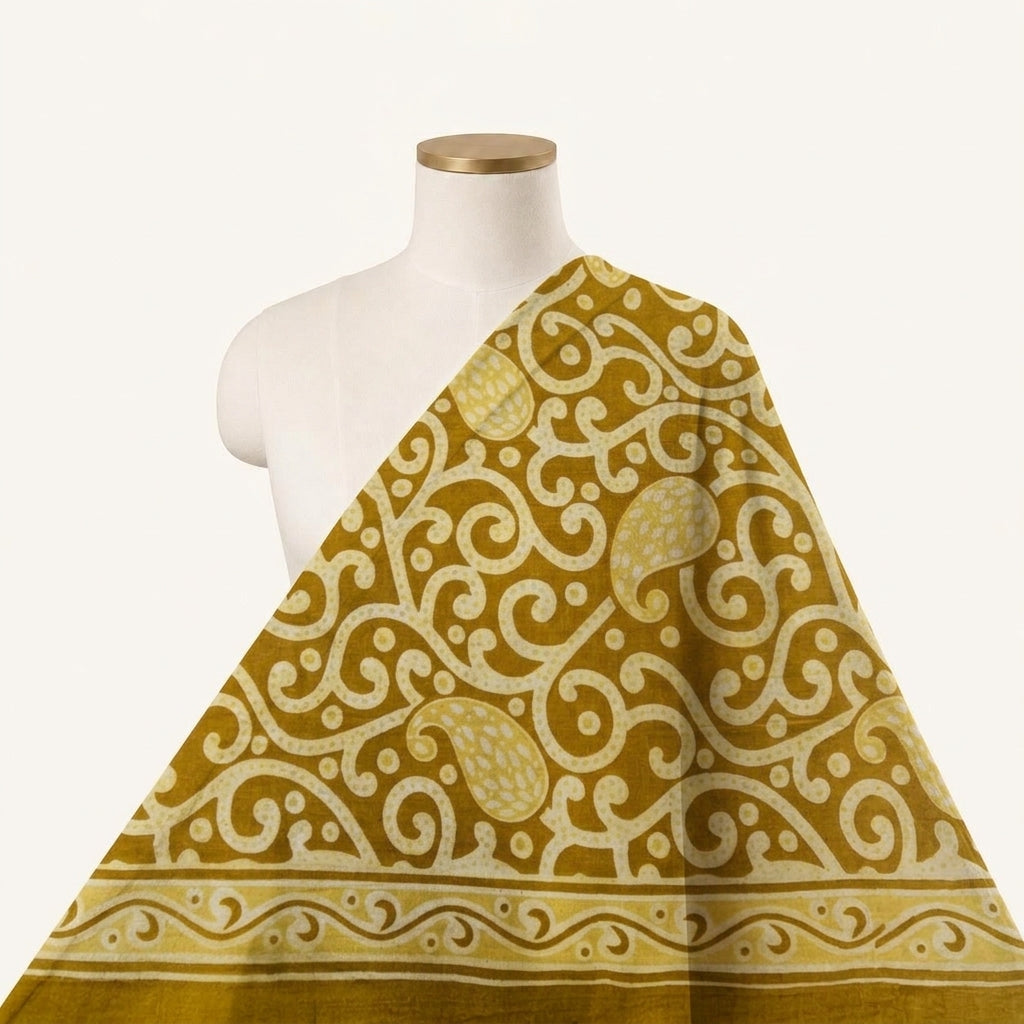 Paisley Yellow Paisley Cotton Fabric Draped as a saree