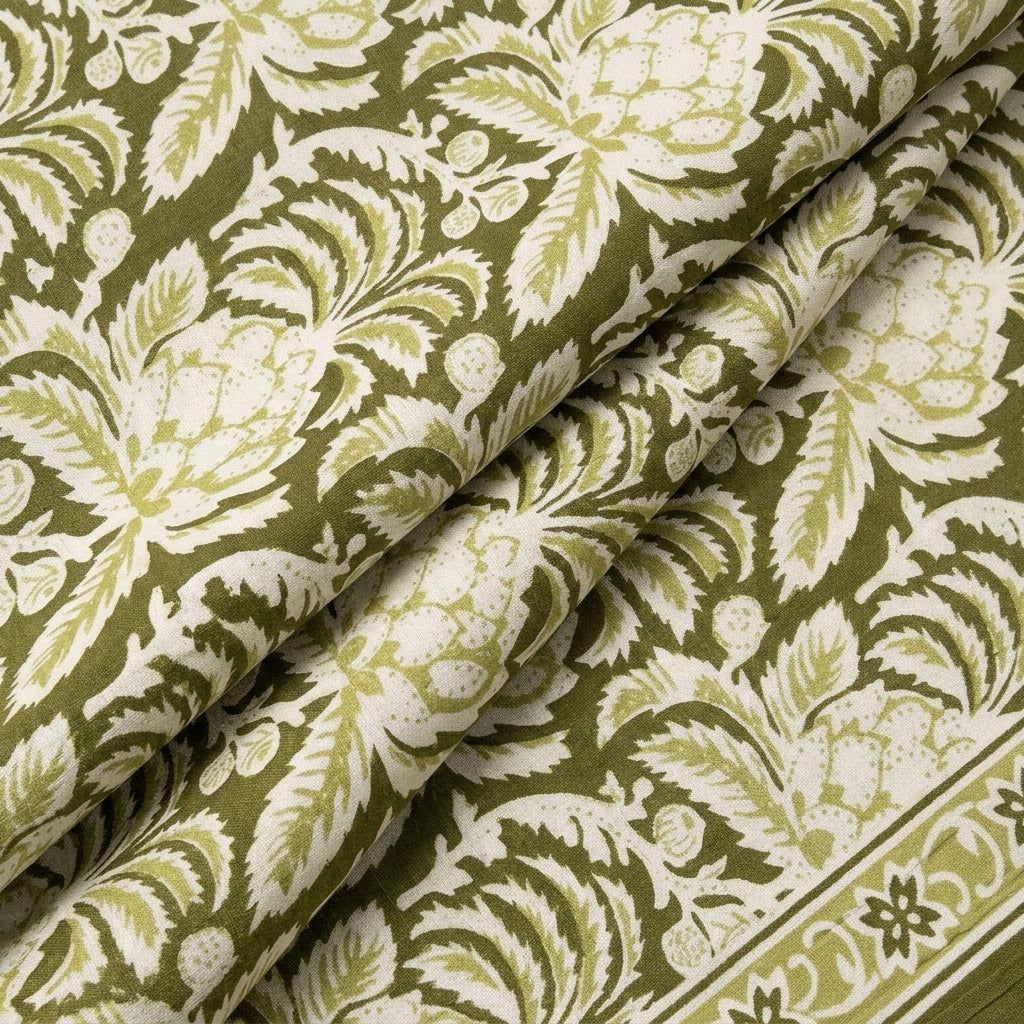 Folded Floral Mint Green Floral Cotton Fabric