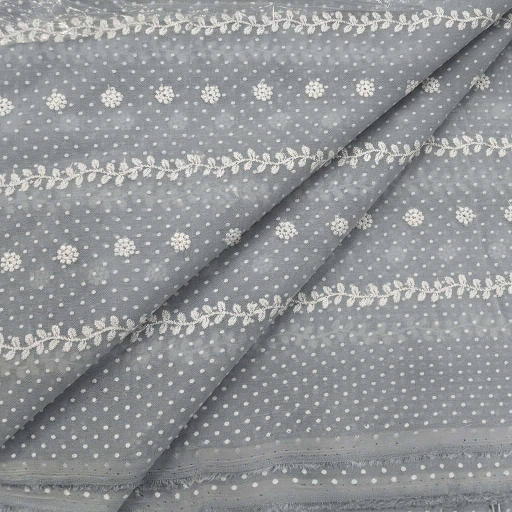 Folded Embroidery Grey Embroidery Cotton Fabric