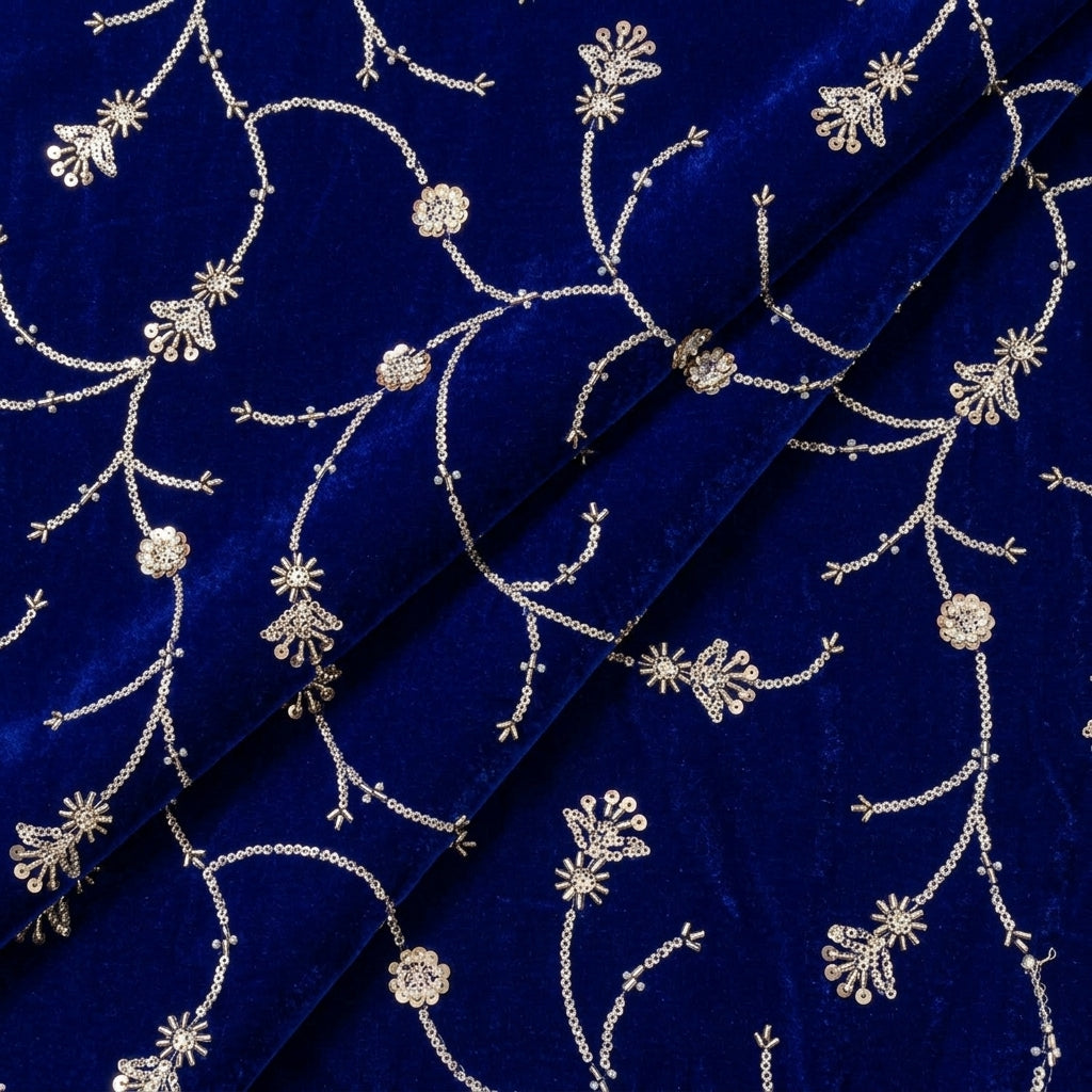 Folded Embroidery Purple Embroidery Velvet Fabric