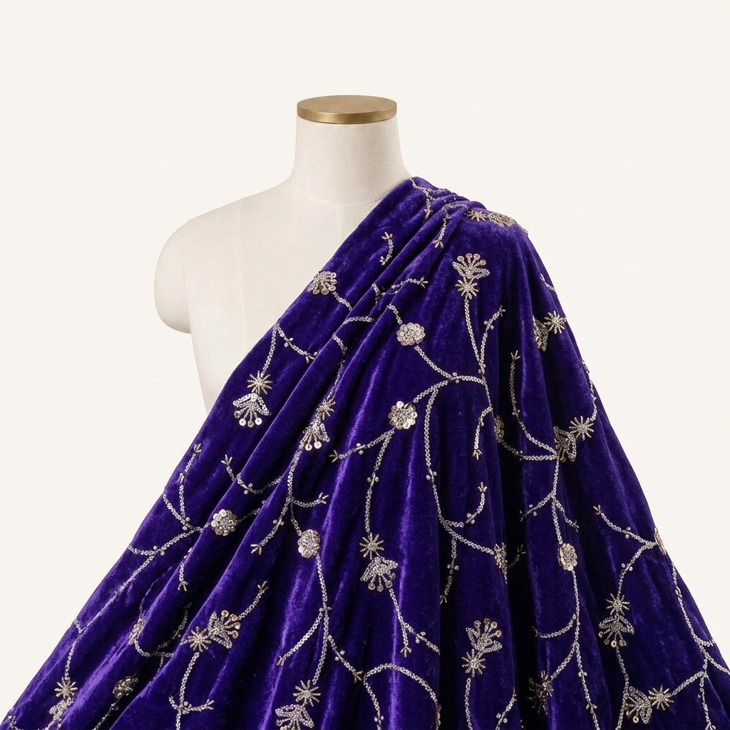 Embroidery Velvet Fabric - EC14948 - saree_drape
