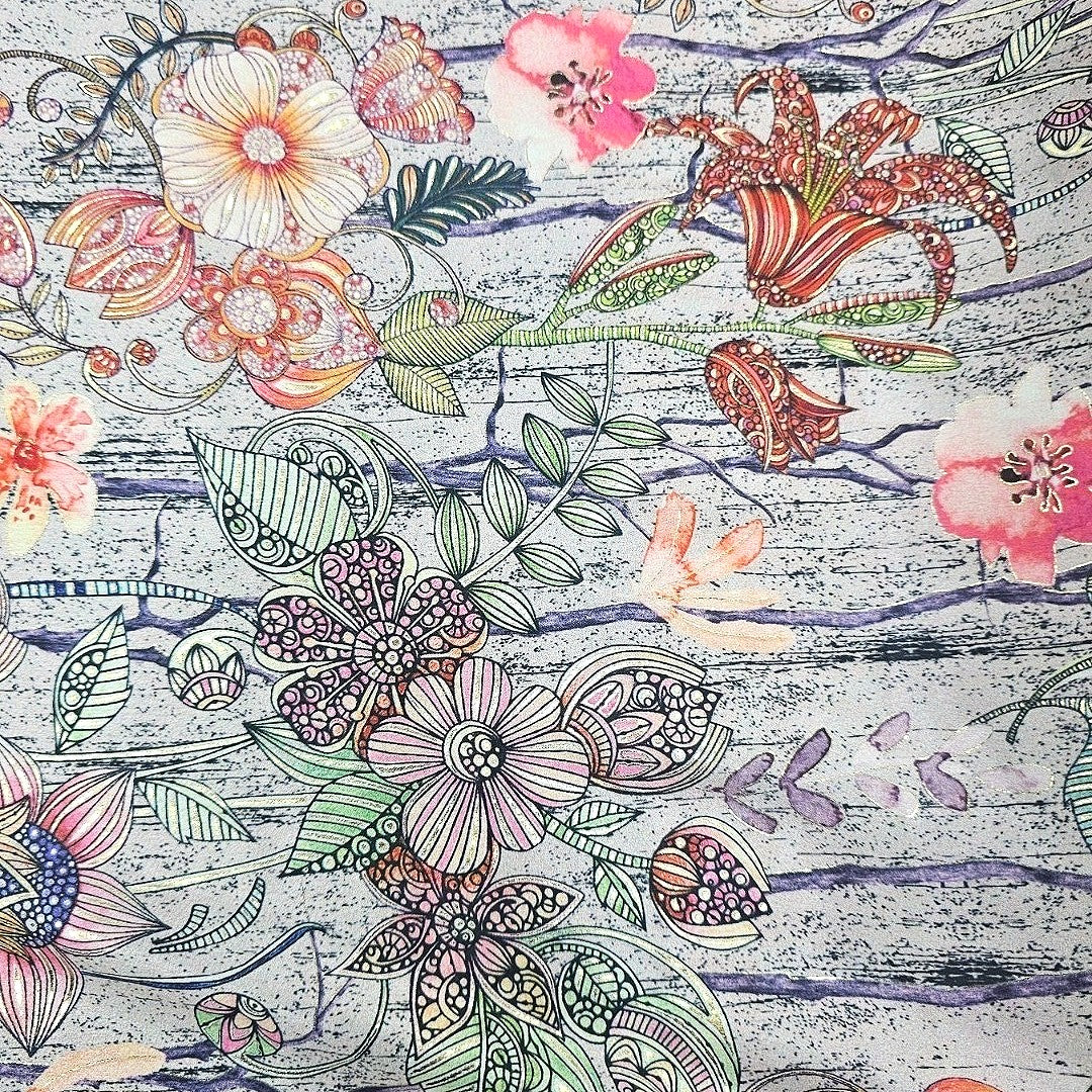 Blue Foil Print Satin Fabric - EC15064 - EC15064 - Flat fabric