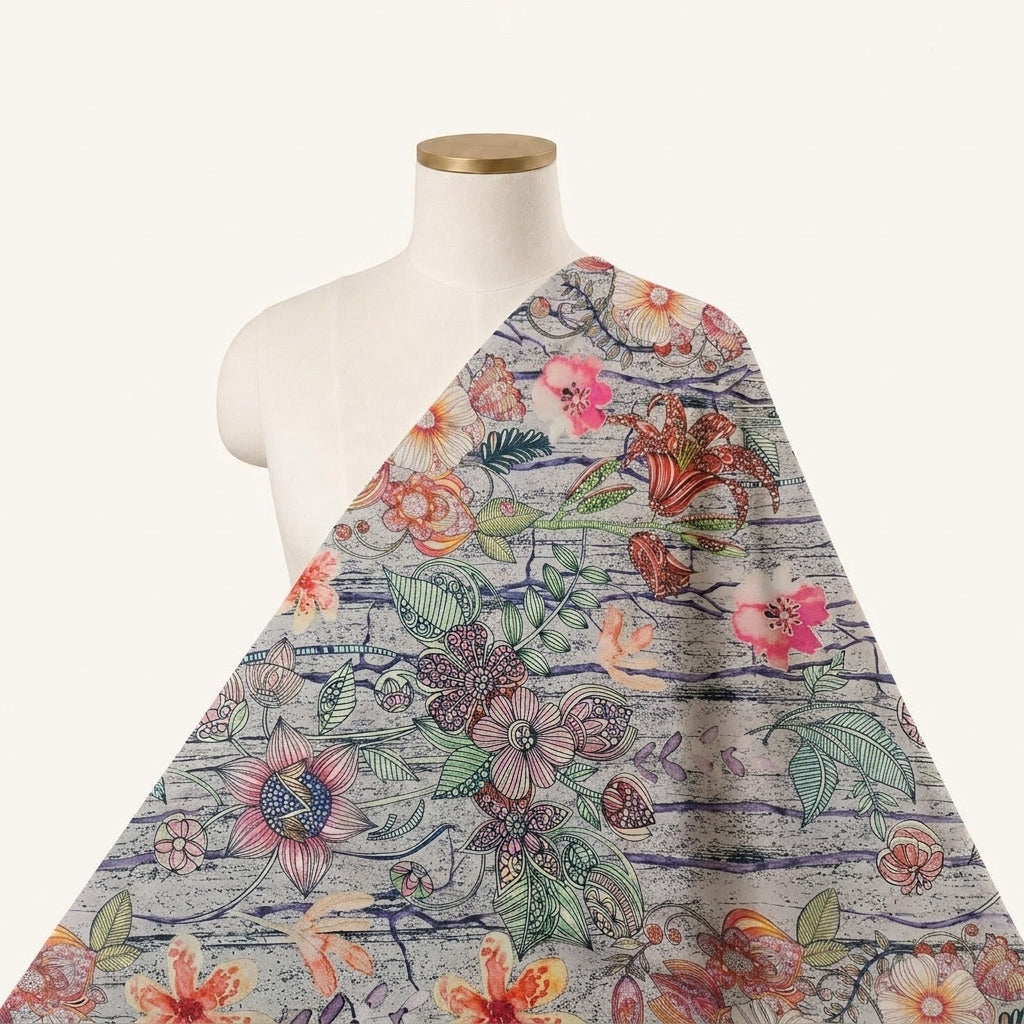 Foil Print Blue Foil Print Satin Fabric Draped as a saree