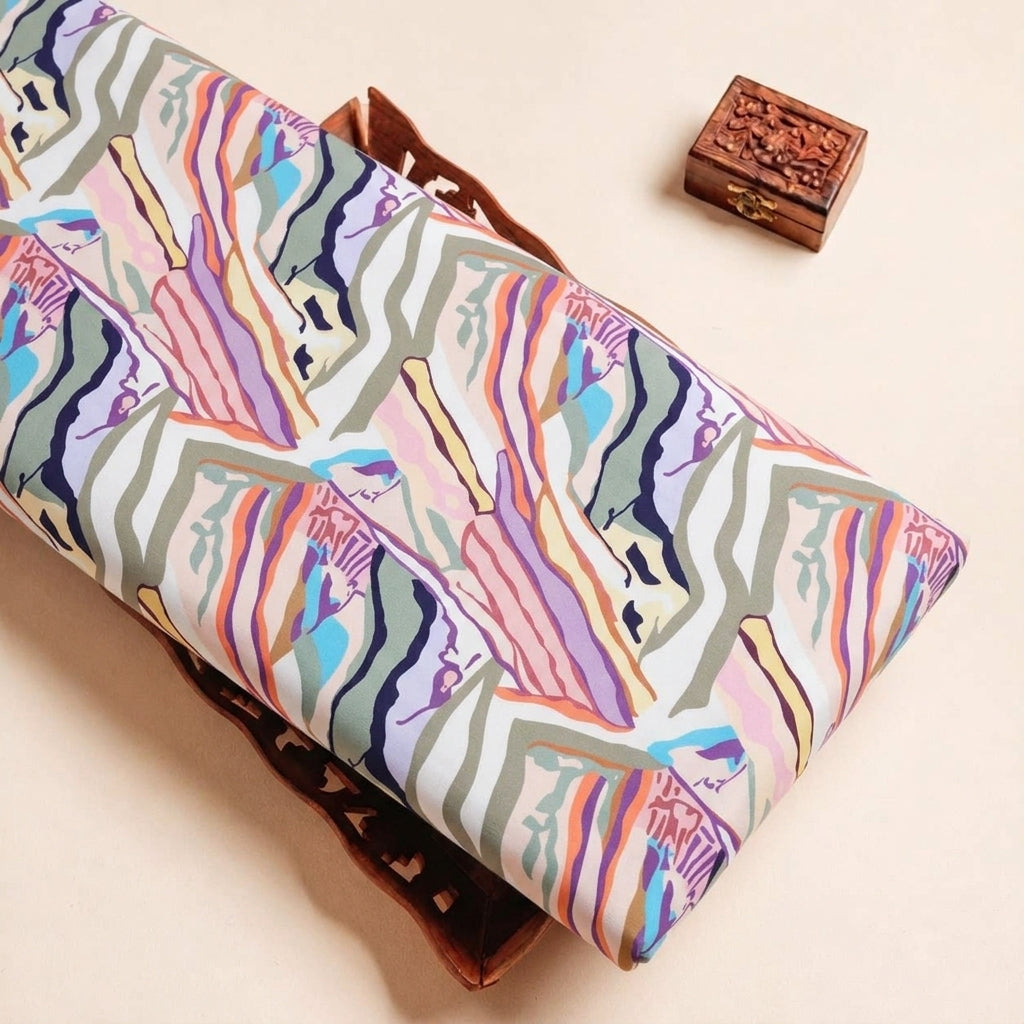 Folded Multicolor Floral Crepe Fabric Highlighting and Texture