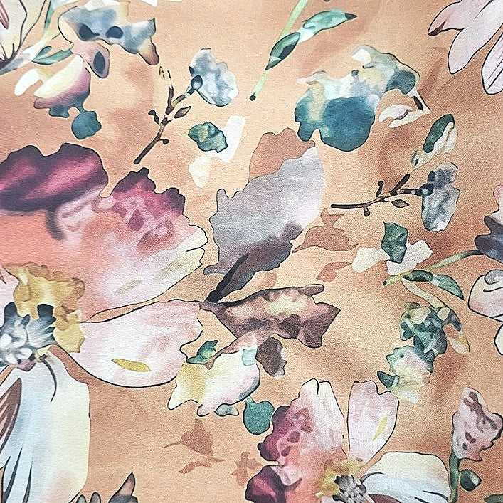 Brown Floral Crepe Fabric - EC15241 - EC15241 - Flat fabric