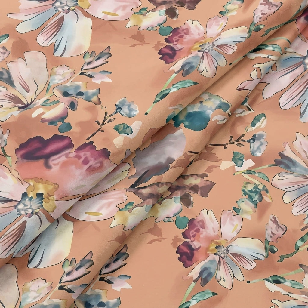 Folded Floral Brown Floral Crepe Fabric