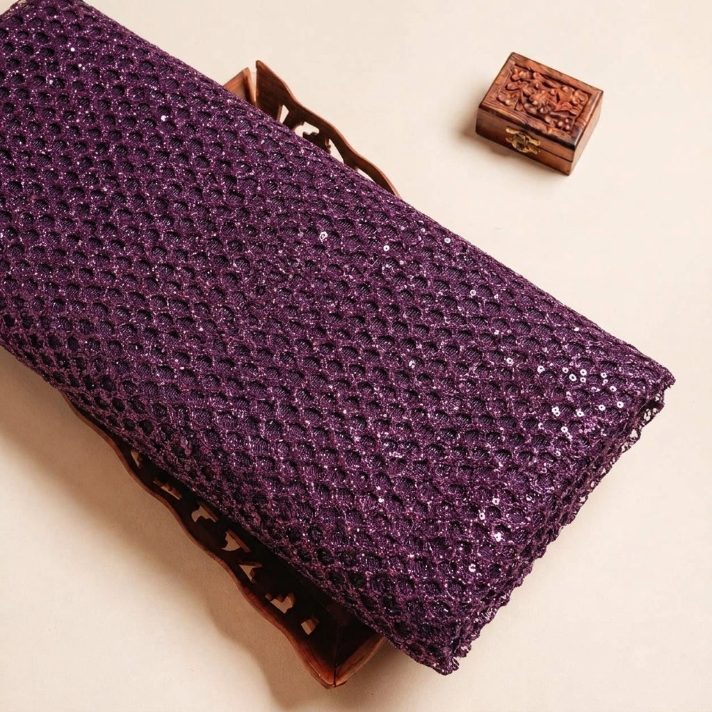 Folded Embroidery Net Fabric Highlighting Sequin and Texture