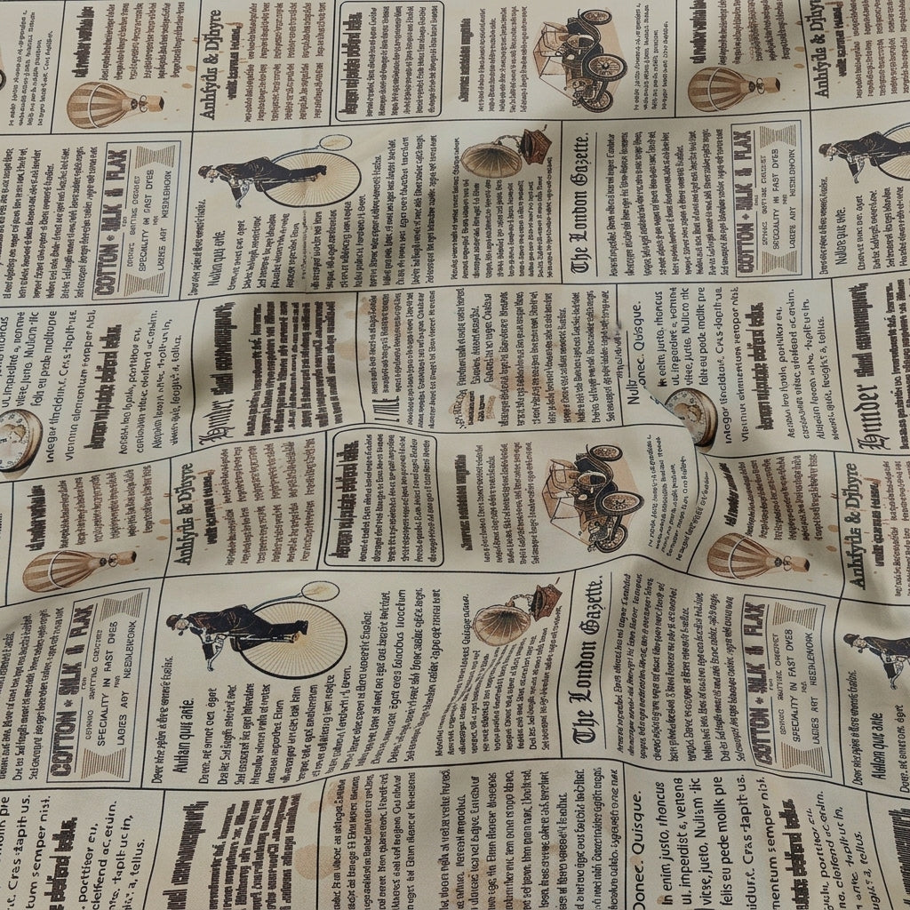 Swirled Printed Cream Printed Satin Fabric