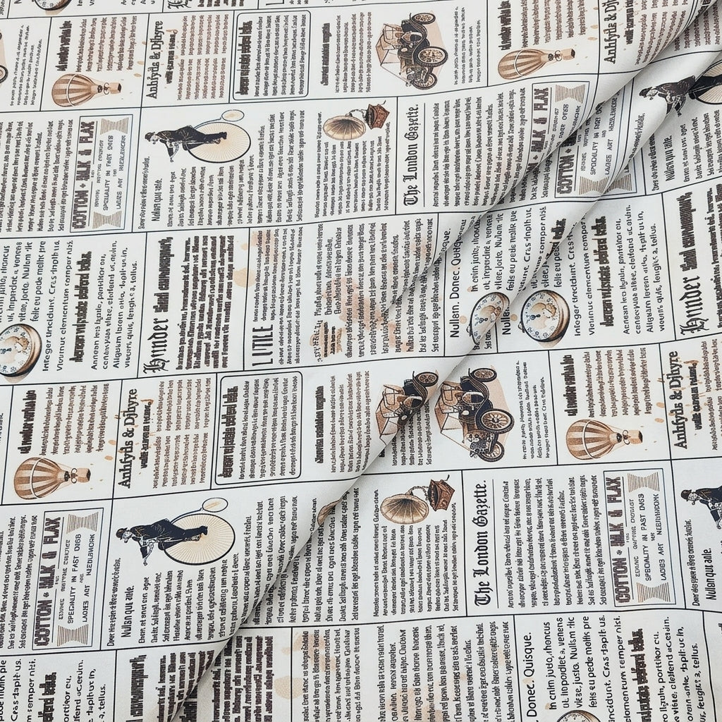 Folded Printed Cream Printed Satin Fabric
