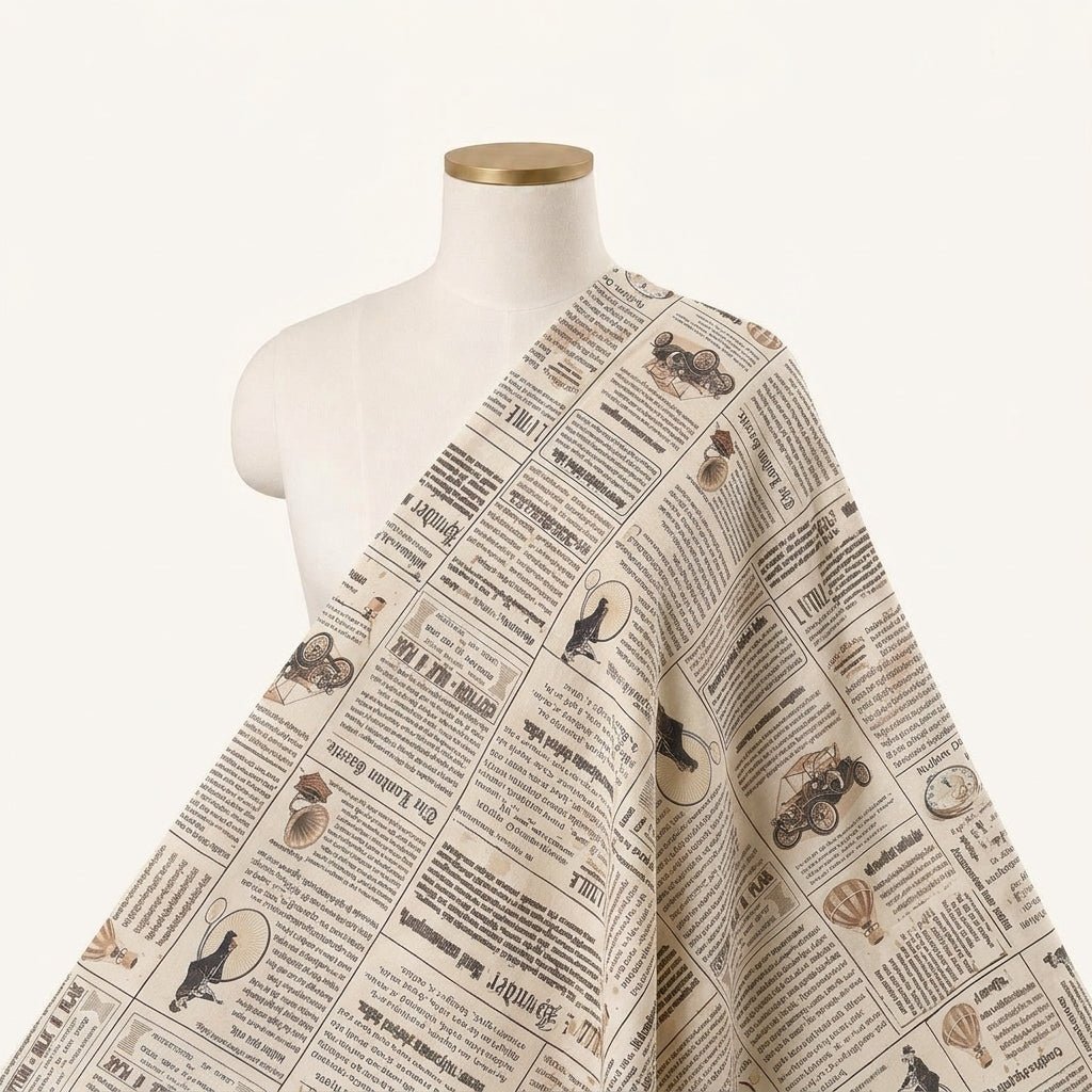 Printed Cream Printed Satin Fabric Draped as a saree