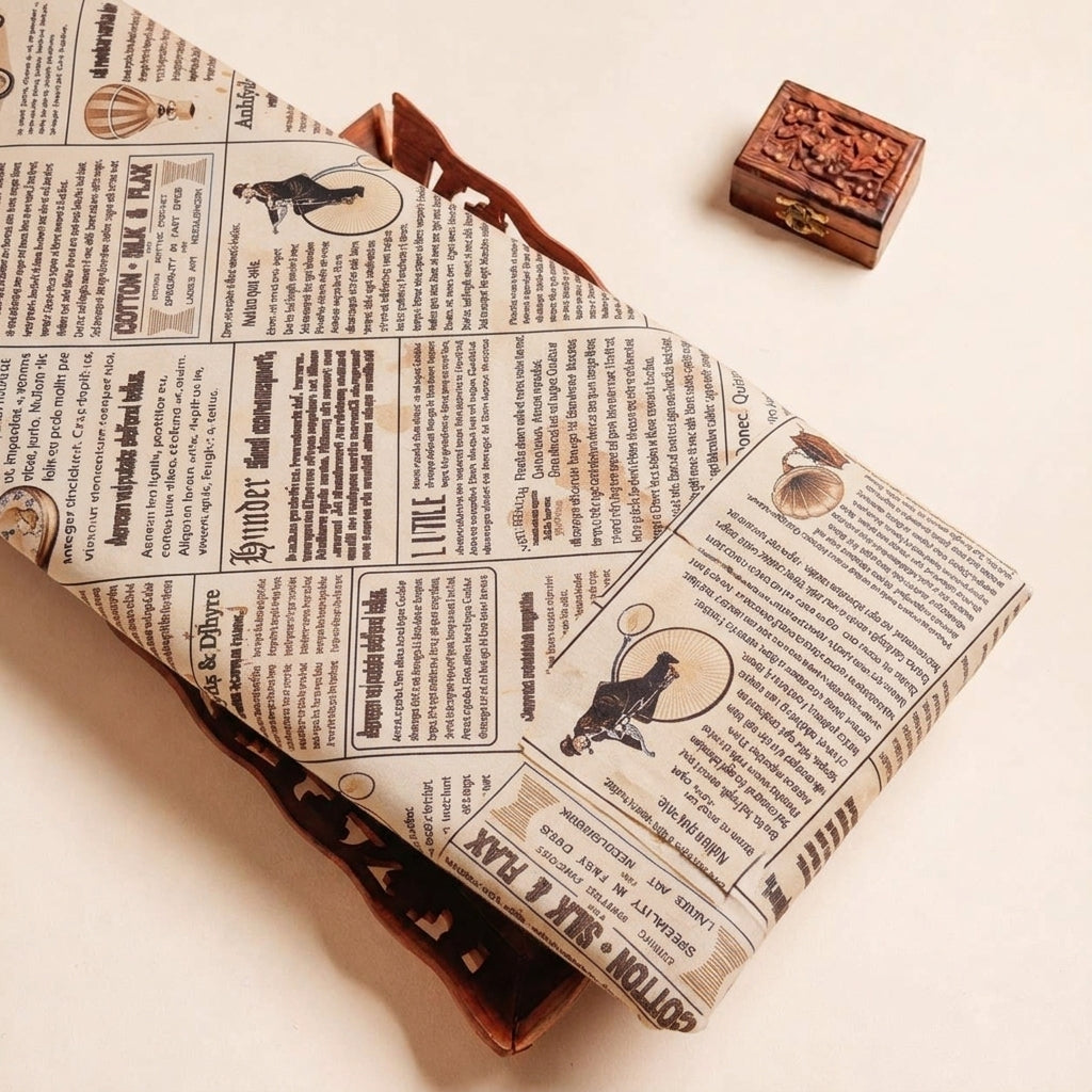 Folded Cream Printed Satin Fabric Highlighting and Texture