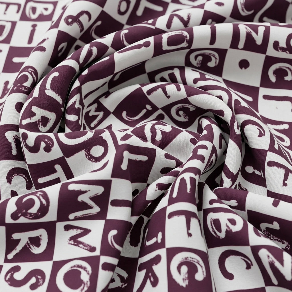 Swirled Printed Wine Printed Satin Fabric