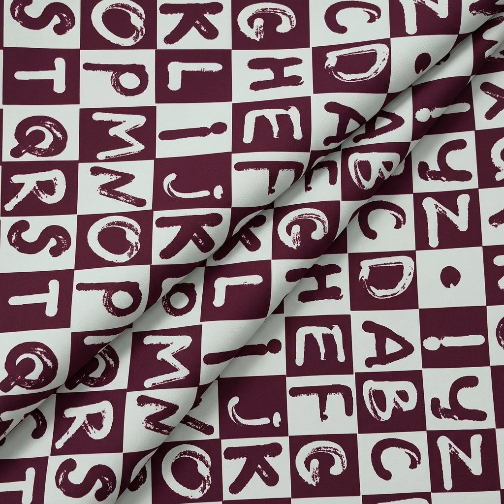Folded Printed Wine Printed Satin Fabric