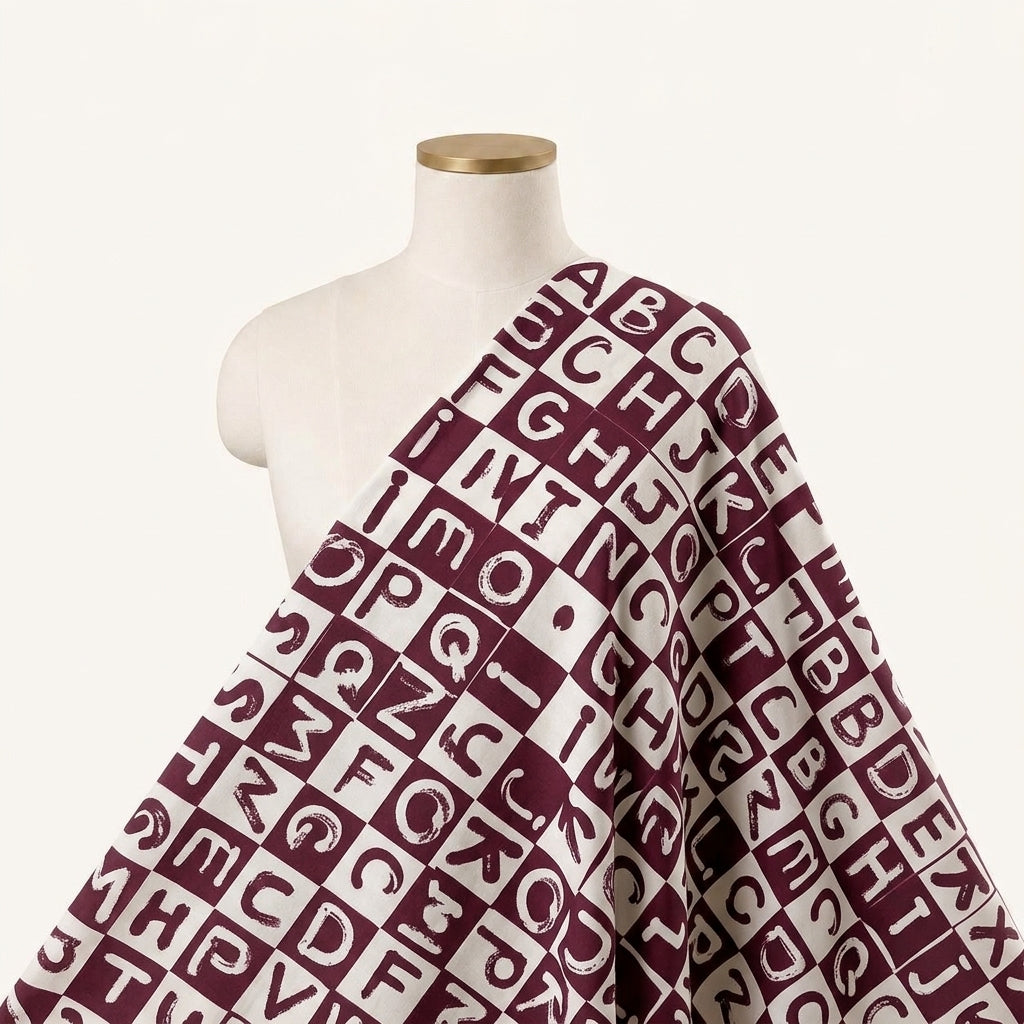 Printed Wine Printed Satin Fabric Draped as a saree