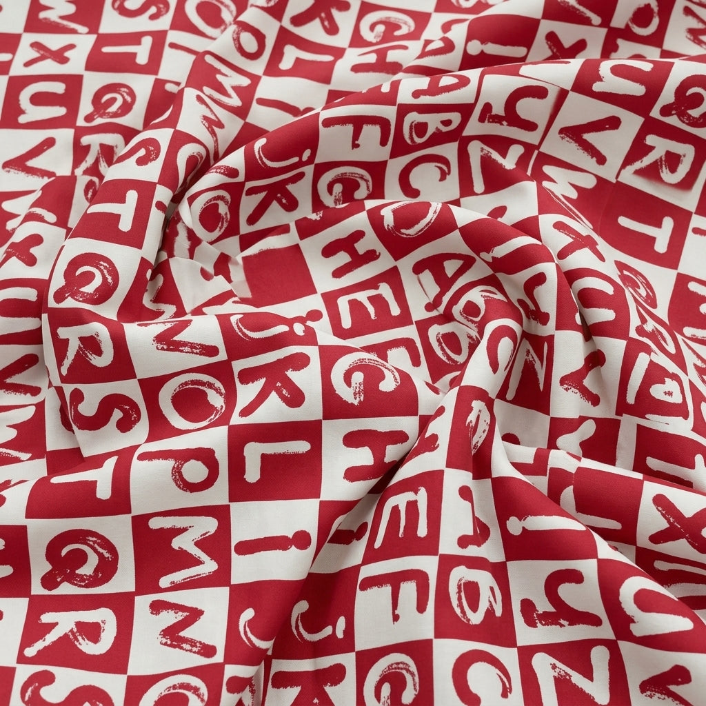 Swirled Printed Red Printed Satin Fabric