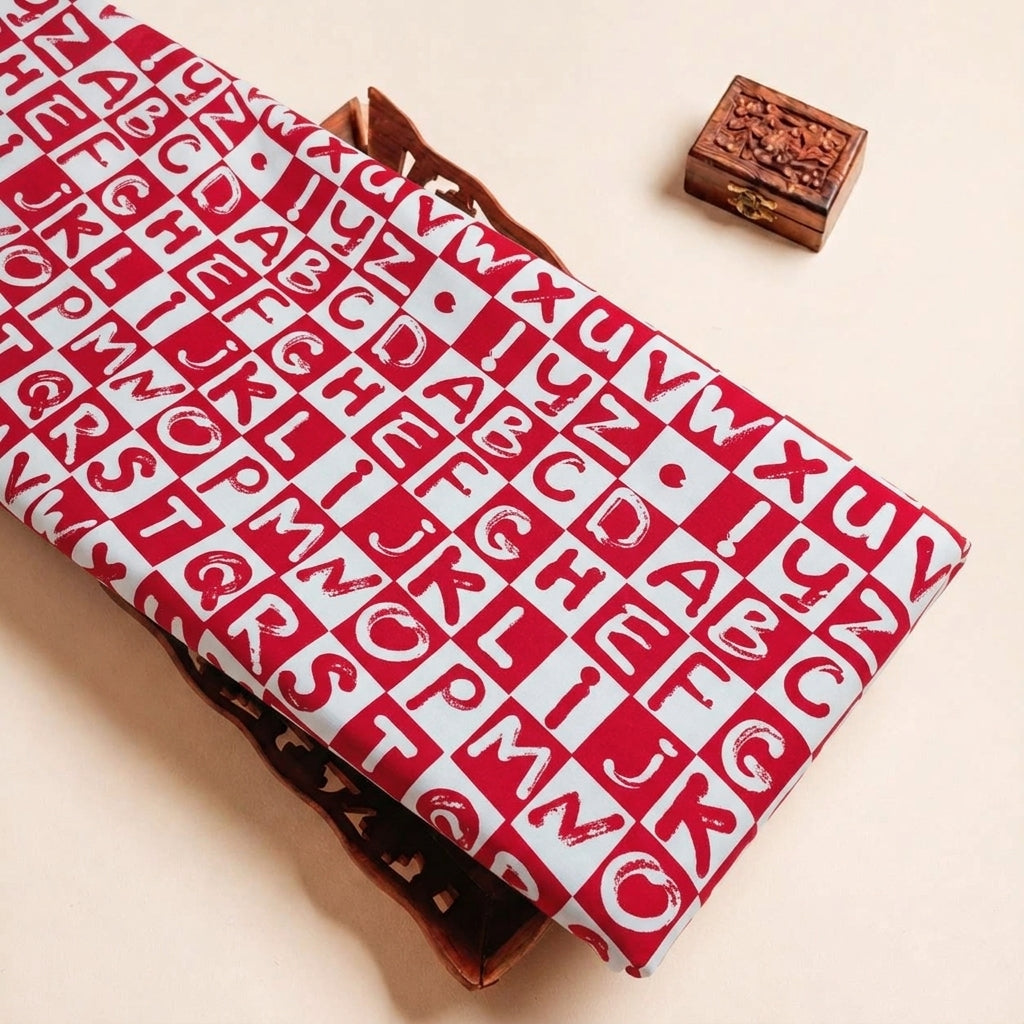 Folded Red Printed Satin Fabric Highlighting and Texture