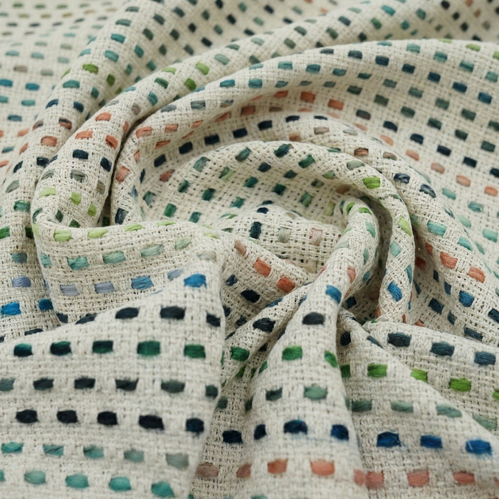 Swirled Embroidery Cream Embroidery Jute Fabric
