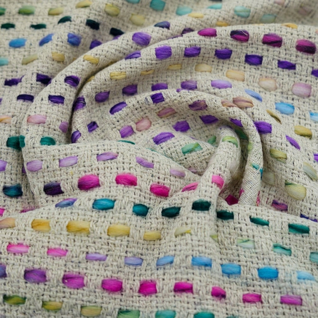 Swirled Embroidery Cream Embroidery Jute Fabric