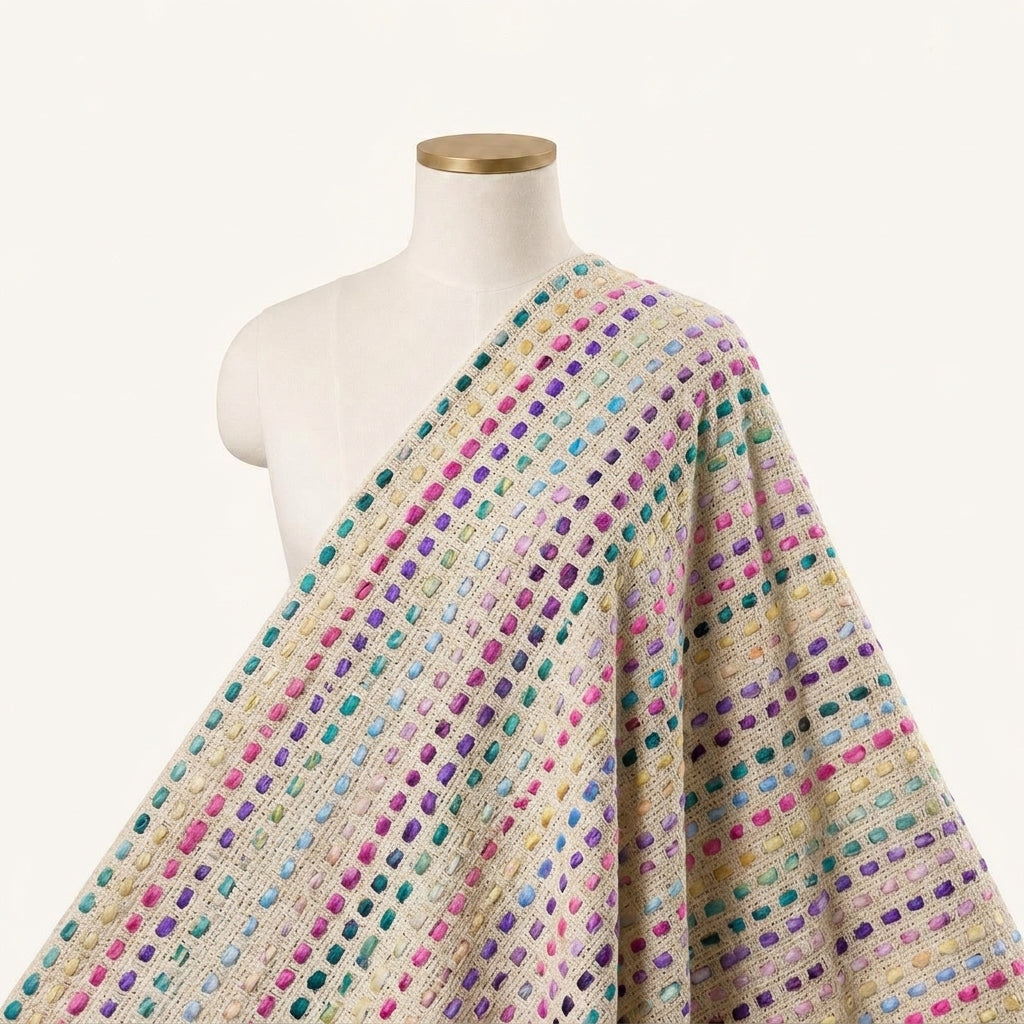 Cream Embroidery Jute Fabric - EC15470