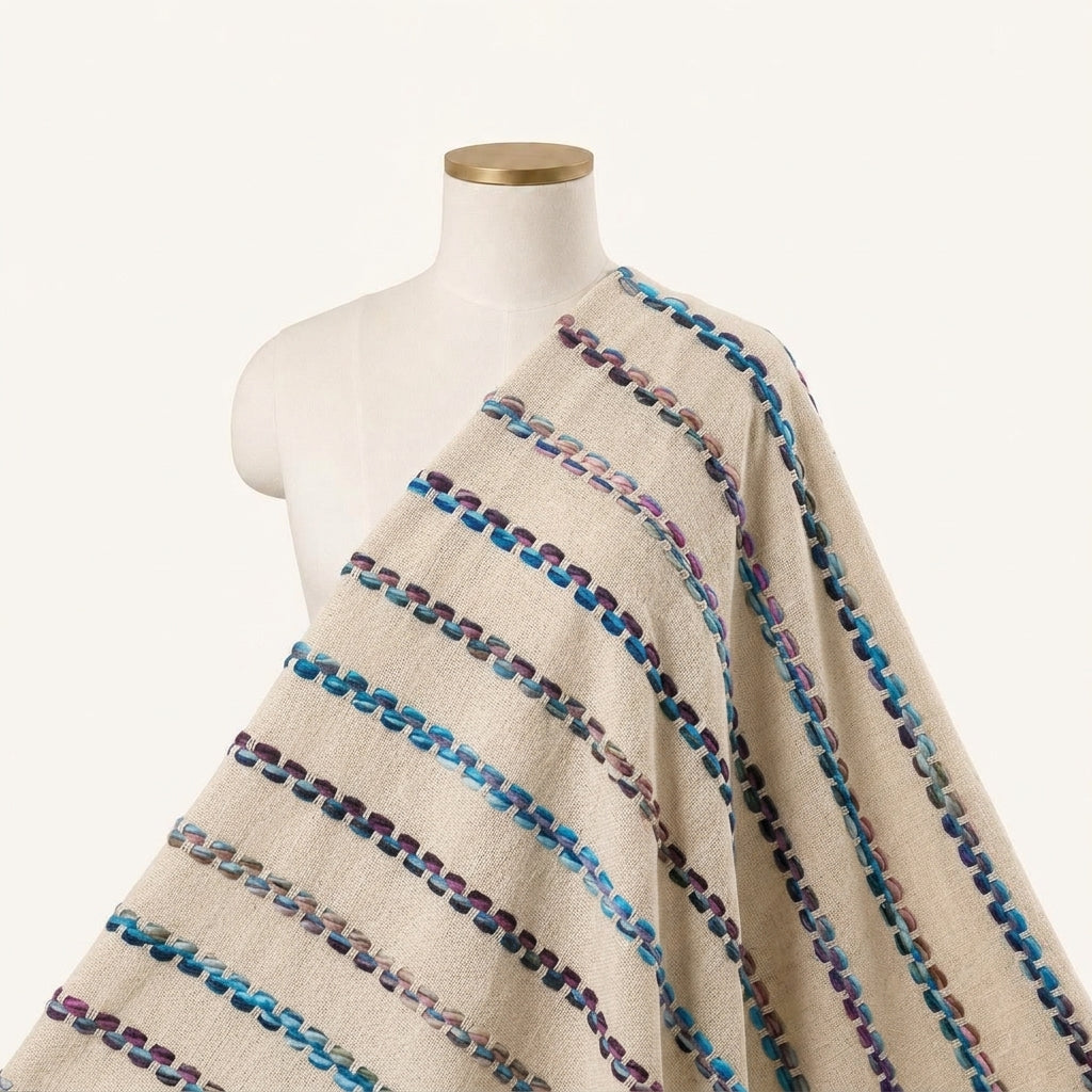 Embroidery Cream Embroidery Jute Fabric Draped as a saree