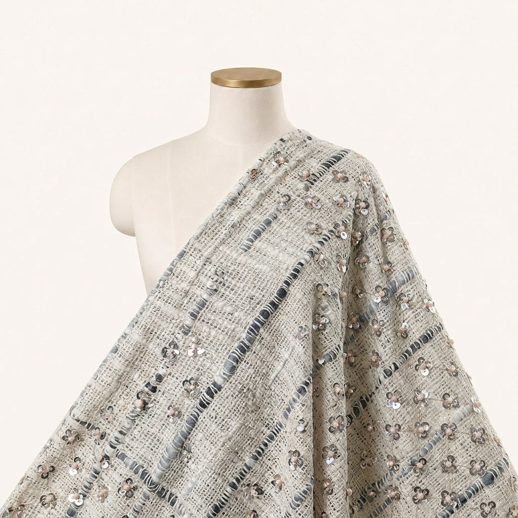 Cream Embroidery Jute Fabric