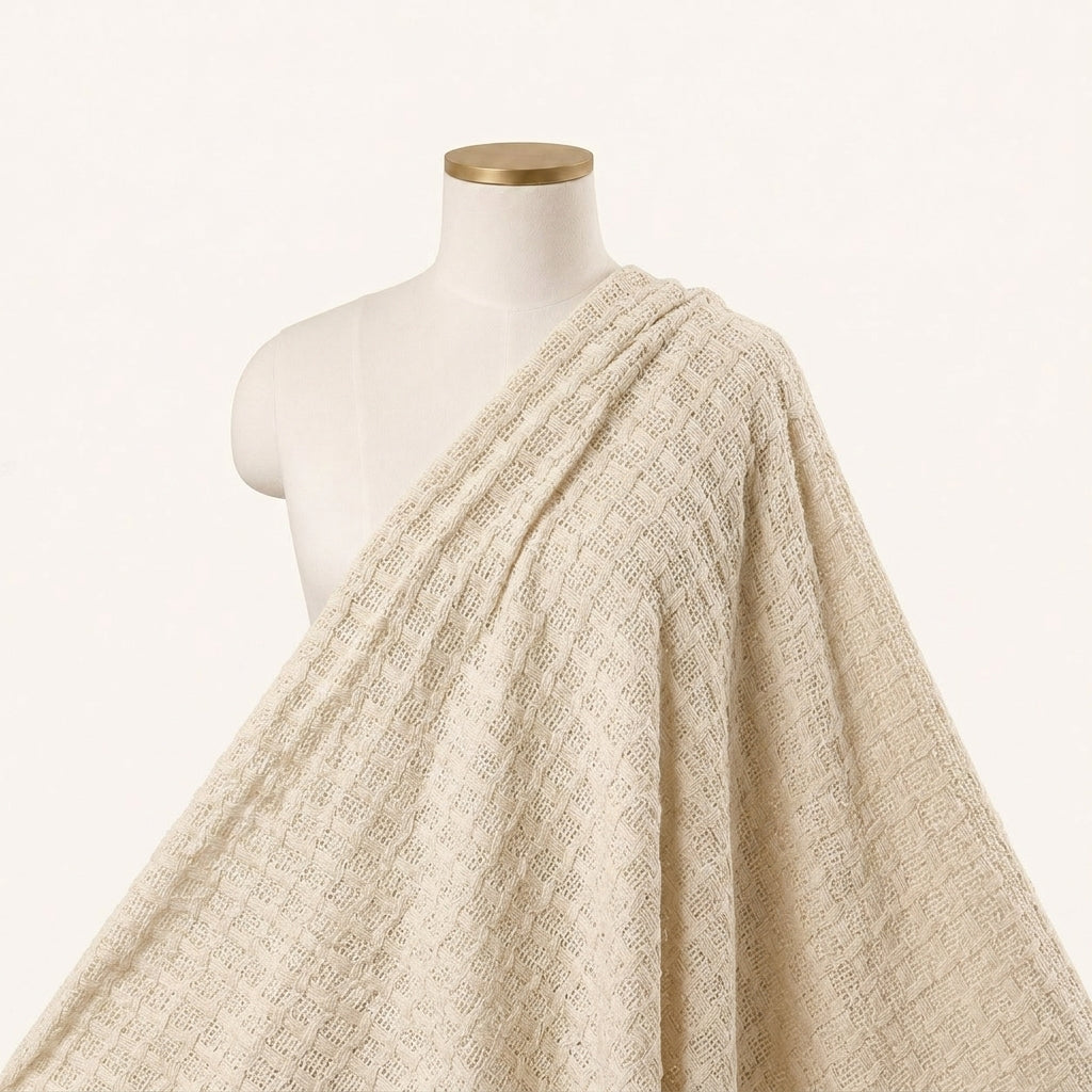 Beige Thread Work Jute Fabric - EC15476
