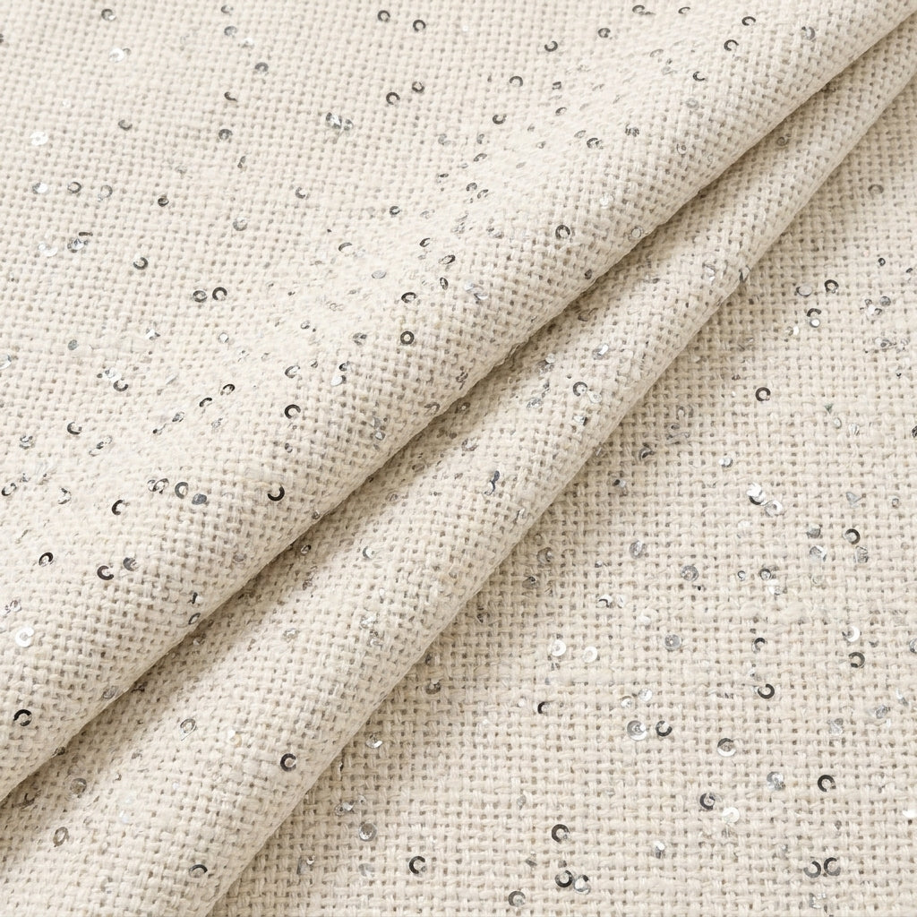 Beige Sequin Jute Fabric - EC15485