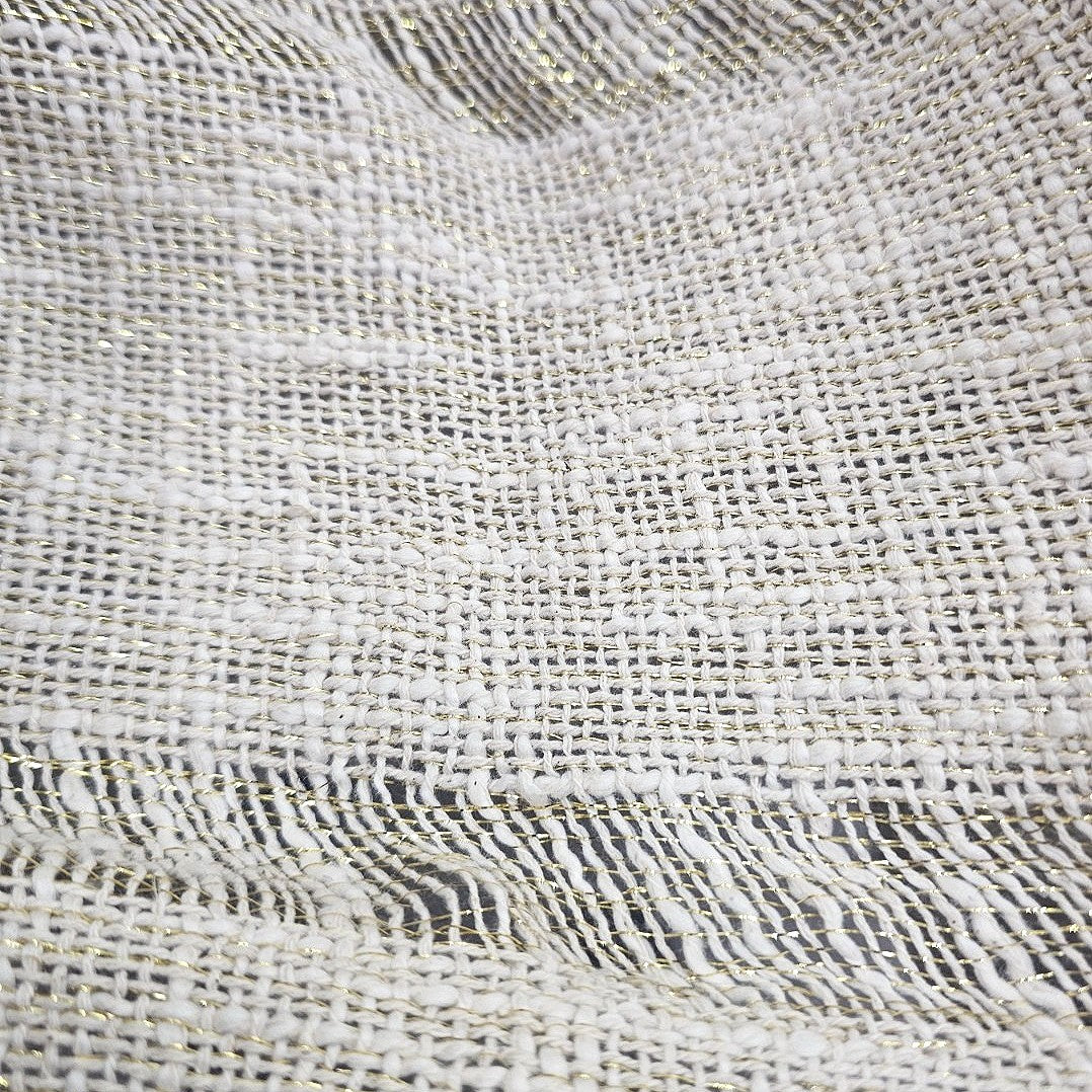 Beige Thread Work Jute Fabric - EC15486