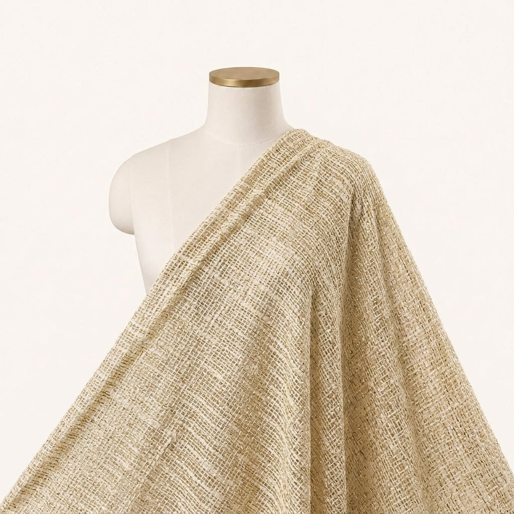 Beige Thread Work Jute Fabric - EC15486