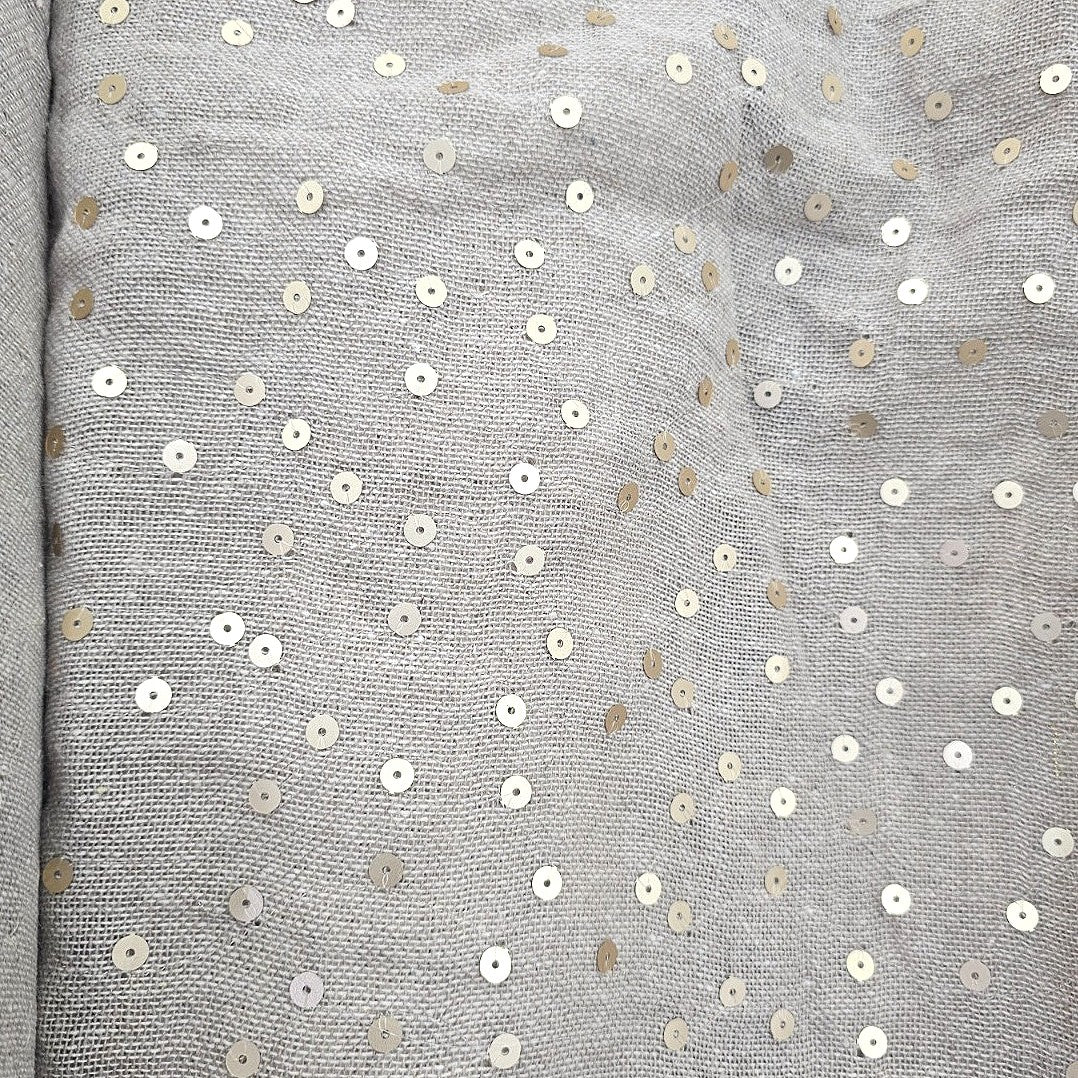 Beige Sequin Jute Fabric - EC15487