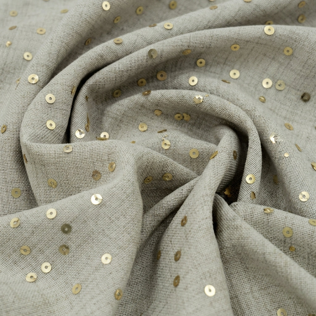 Beige Sequin Jute Fabric - EC15487