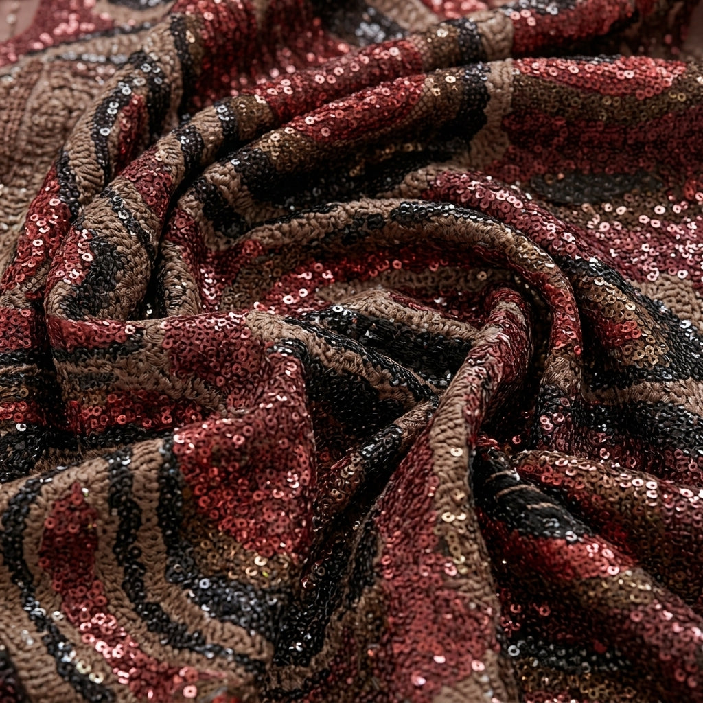 Swirled Embroidery Maroon Embroidery Net Fabric