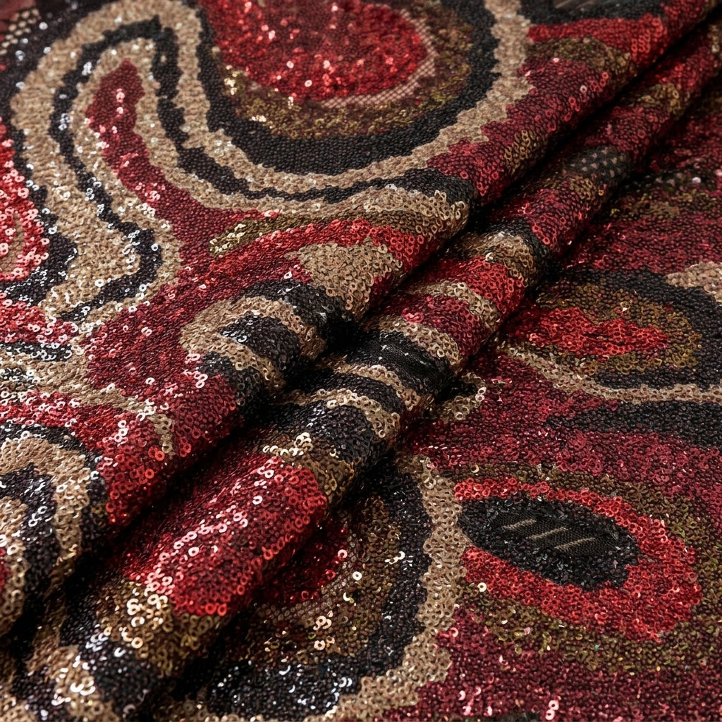 Folded Embroidery Maroon Embroidery Net Fabric