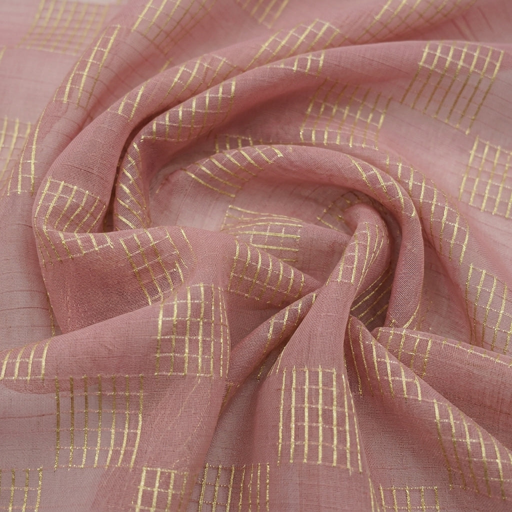 Swirled Zari Checked Rani Pink Zari Checked Chanderi Fabric