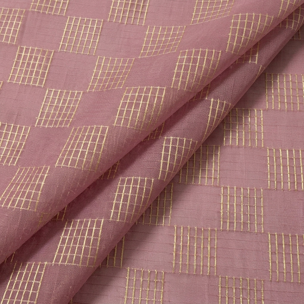 Folded Zari Checked Rani Pink Zari Checked Chanderi Fabric