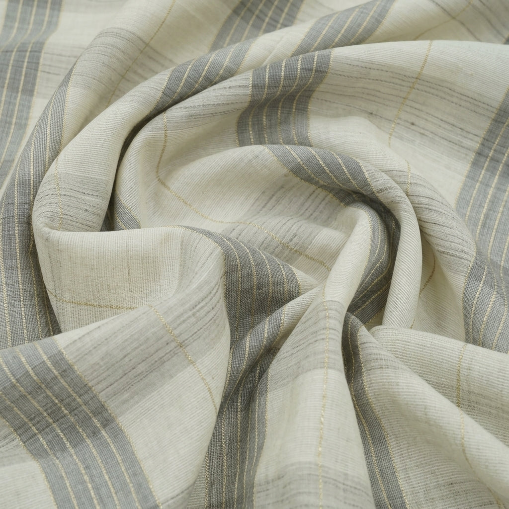 Swirled Zari Checked Grey Zari Checked Chanderi Fabric